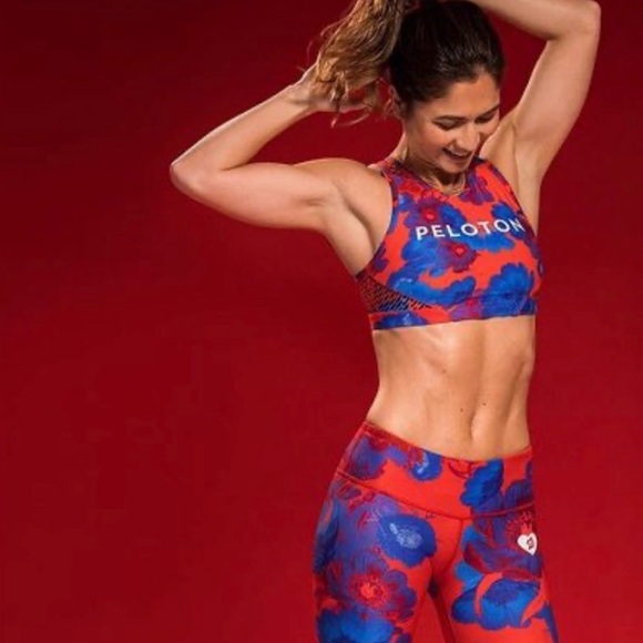 Peloton x Emma Lovewell WITH Floral Leggings Red Blue Rare Size L